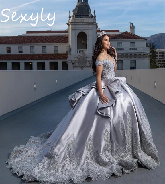 Customized Silver Quinceanera Dress Off ...