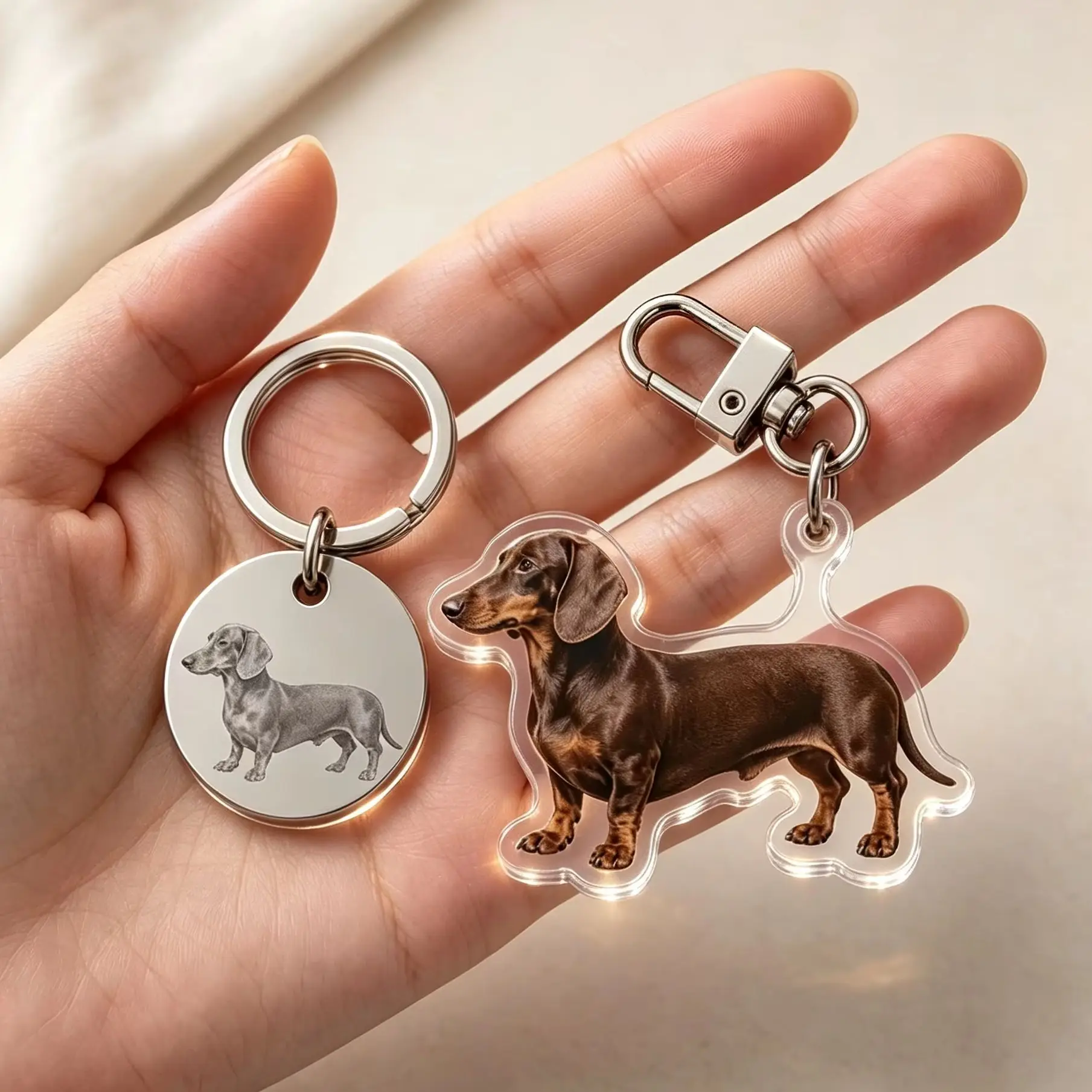 Ensemble de porte-clés photo personnalisés pour animaux de compagnie, porte-clés rond en acier inoxydable et acrylique personnalisé, cadeau de porte-clés avec portrait d'animal de compagnie, nouveau style