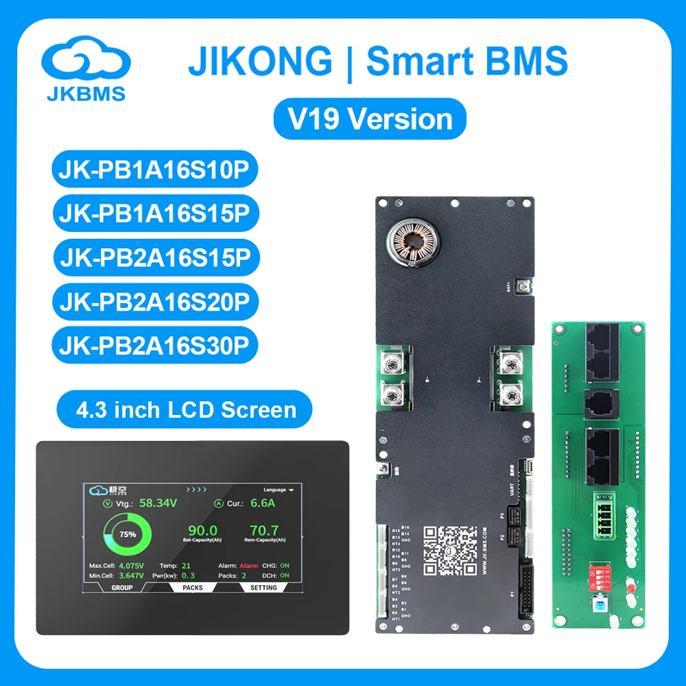 JIKONG V19 Inverter BMS 8S-16S Smart BMS RS485 CAN HEAT BT 24V 48V per LiFePo4 Batteria agli ioni di litio Home Energy BMS Bilanciatore attivo 2A