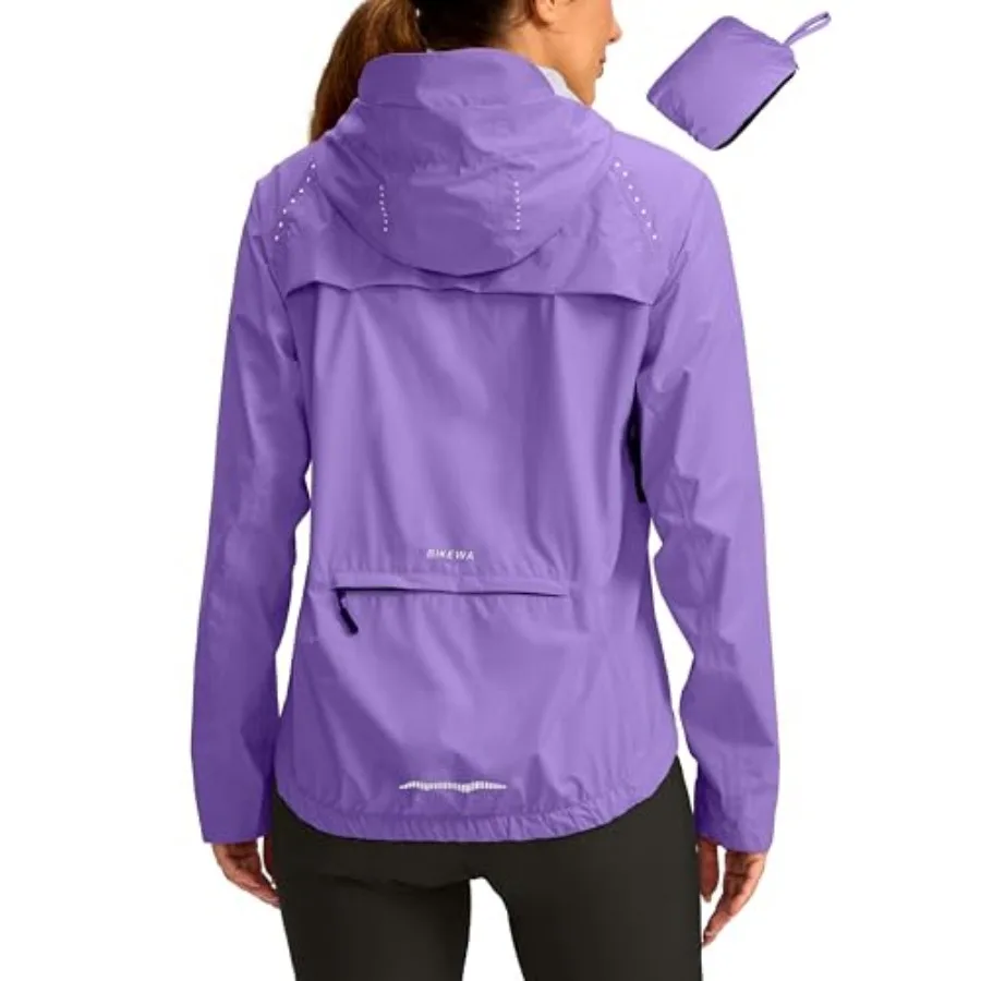 Bikewa Women's Cycling Rain Jackets Waterproof Windbreaker Lightweight Running Windproof Reflective Jacket Packable Hooded