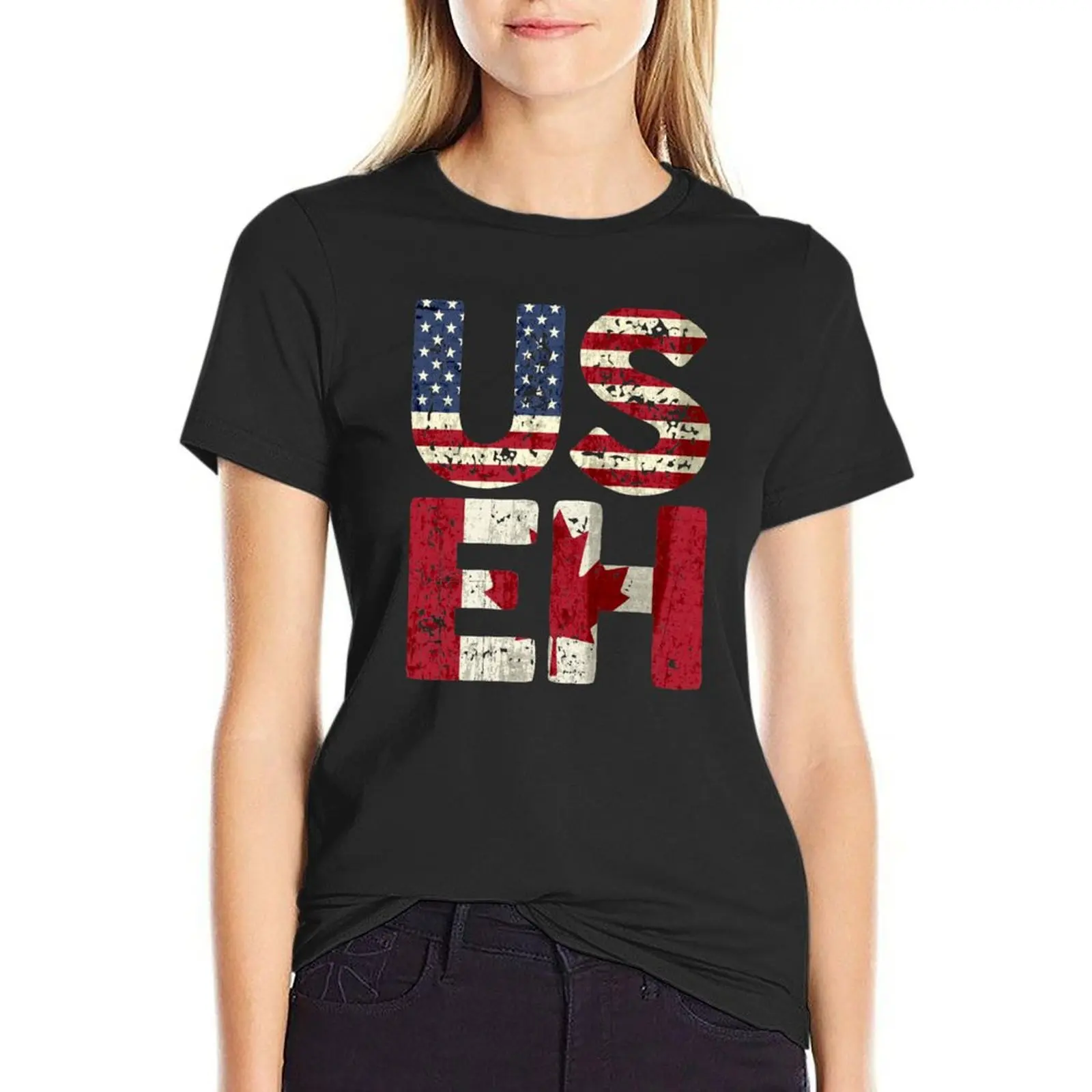 

Canada US EH American Canadian Flag Vintage America Colors Patriotic Gifts T-Shirt Female clothing hippie clothes T-shirt Women