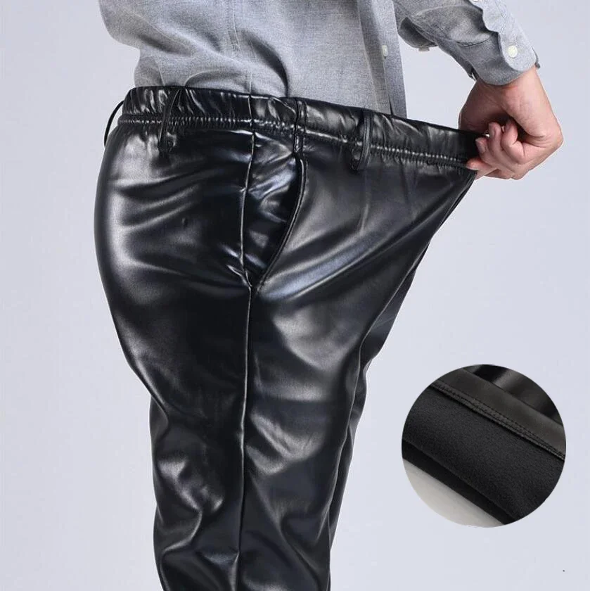 Autumn winter Men Leather Pants Smart Casual Male PU Faux Leather Trousers Plus Size Oversize