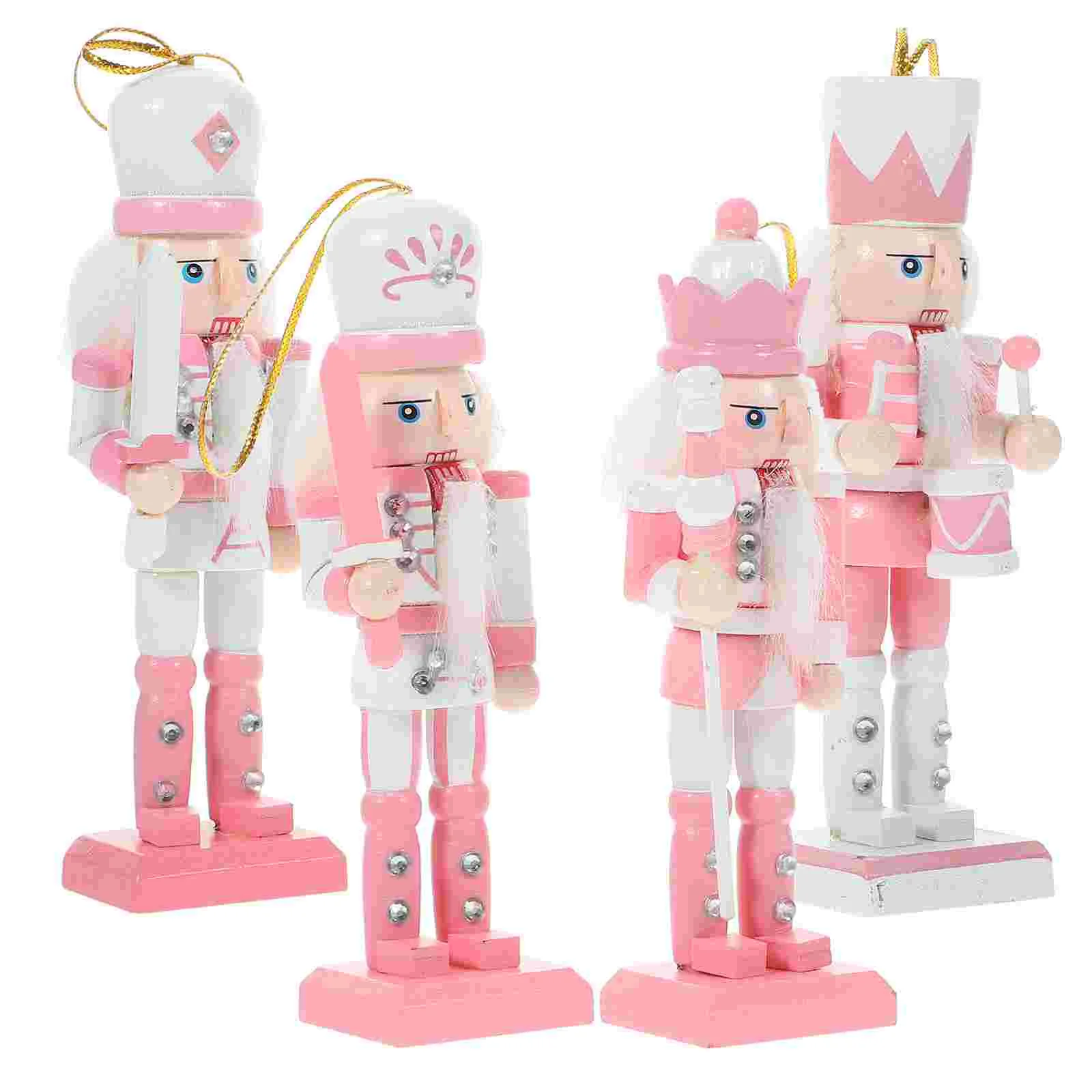 

4 Pcs Nutcracker Pendant Christmas Desktop Wooden Decor Decorations for Tree Nutcrackers Outdoor Xmas Ornament Puppet Garden