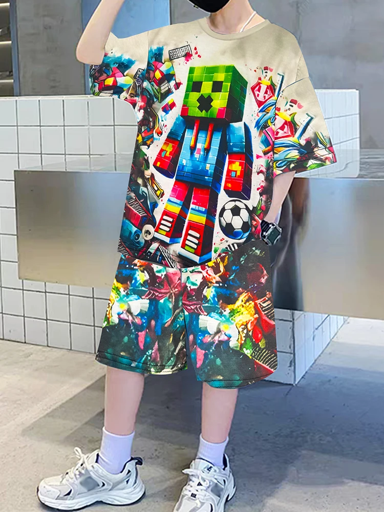 

3 Combination Kids Outfit 3 Short Sleeves T-Shirt Top 3 Shorts Summer Casual Fashion Confortable Hot Cartoon Print Kids Sets