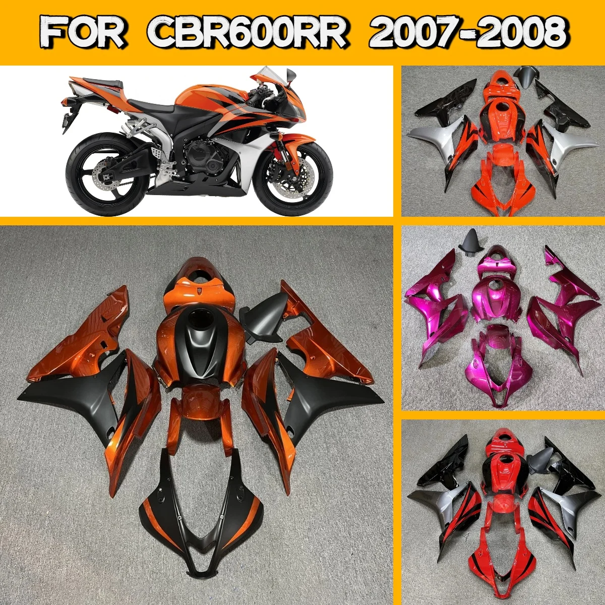 

For 2007 2008 Honda CBR 600RR Plastic Injection Fairings Custom Paint Style 07 08 CBR600RR Aftermarket Fairing Panel Kit