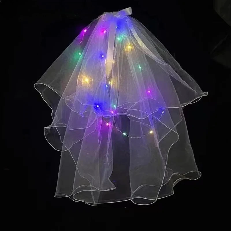 Фата, свадебная фата, женская белая фата из тюля с короткой лентой и светодиодной подсветкой для невесты, костюм для девичника