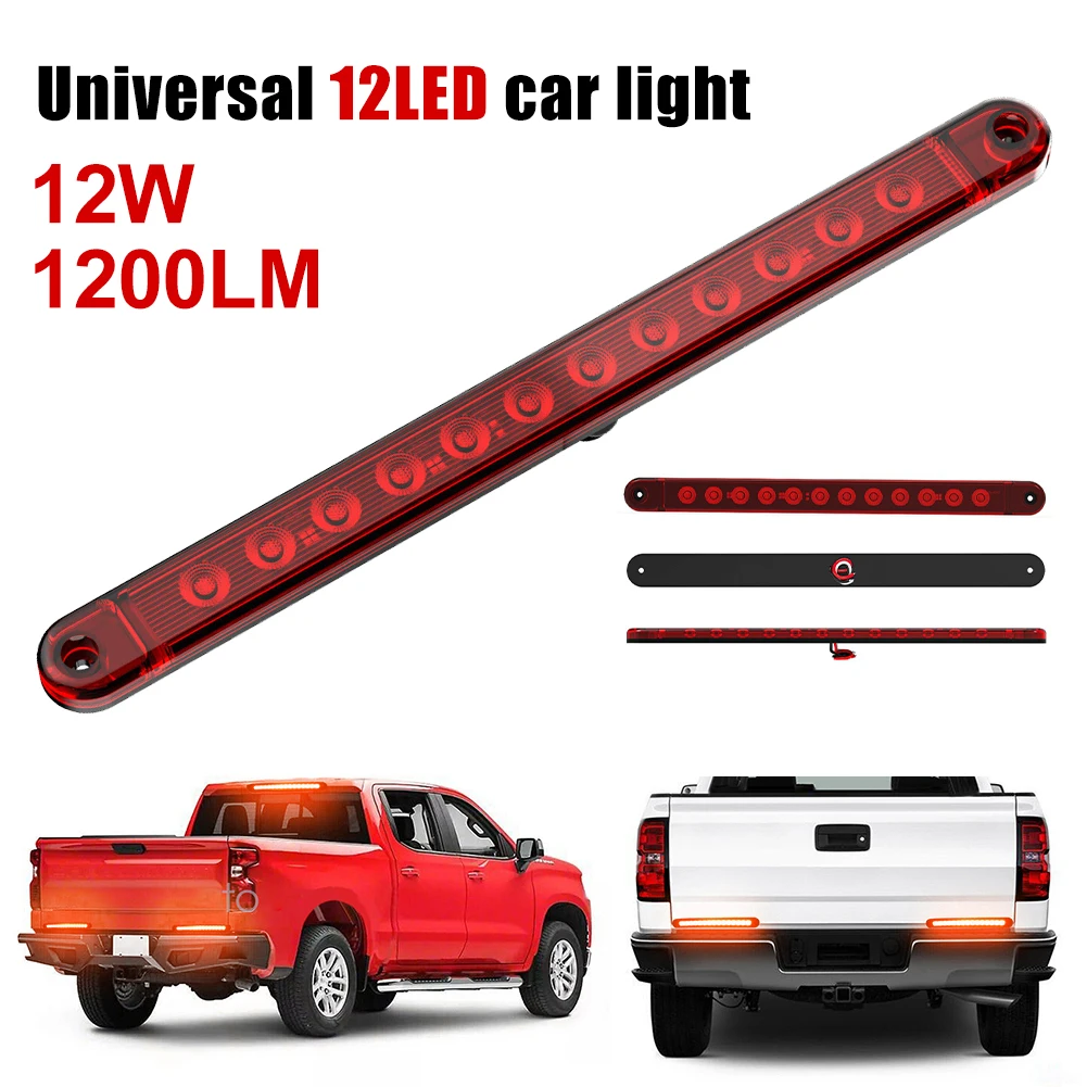 Universal Car Light Strip 12LED Tail Light DC12V Brake Stop Sign Warning Light Side Marker Strong Weak Light for Truck Off Road