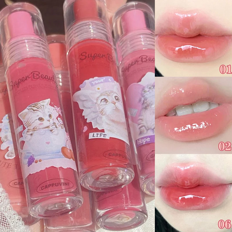 6Color Cat Mirror Lip Glaze High Gloss Moisturizing Sexy Red Lip Tint Lipstick Lip Essence Long Lasting Lipgloss Korean Cosmetic