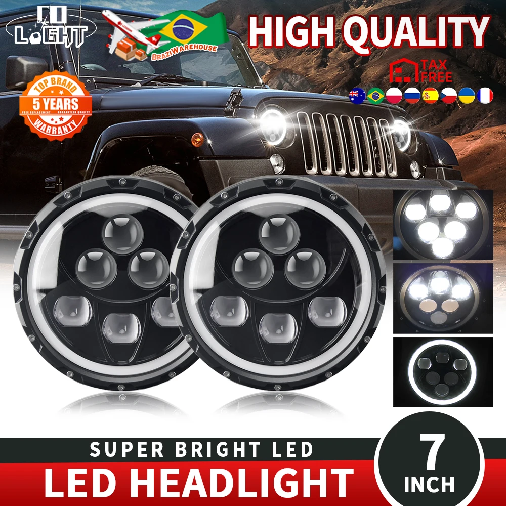 

CO LIGHT 7 Inch Motorcycle Led Halo Headlight High Low Projector Led With Turning Light E9 Dot DRL For Offroad 4x4 12V 24V