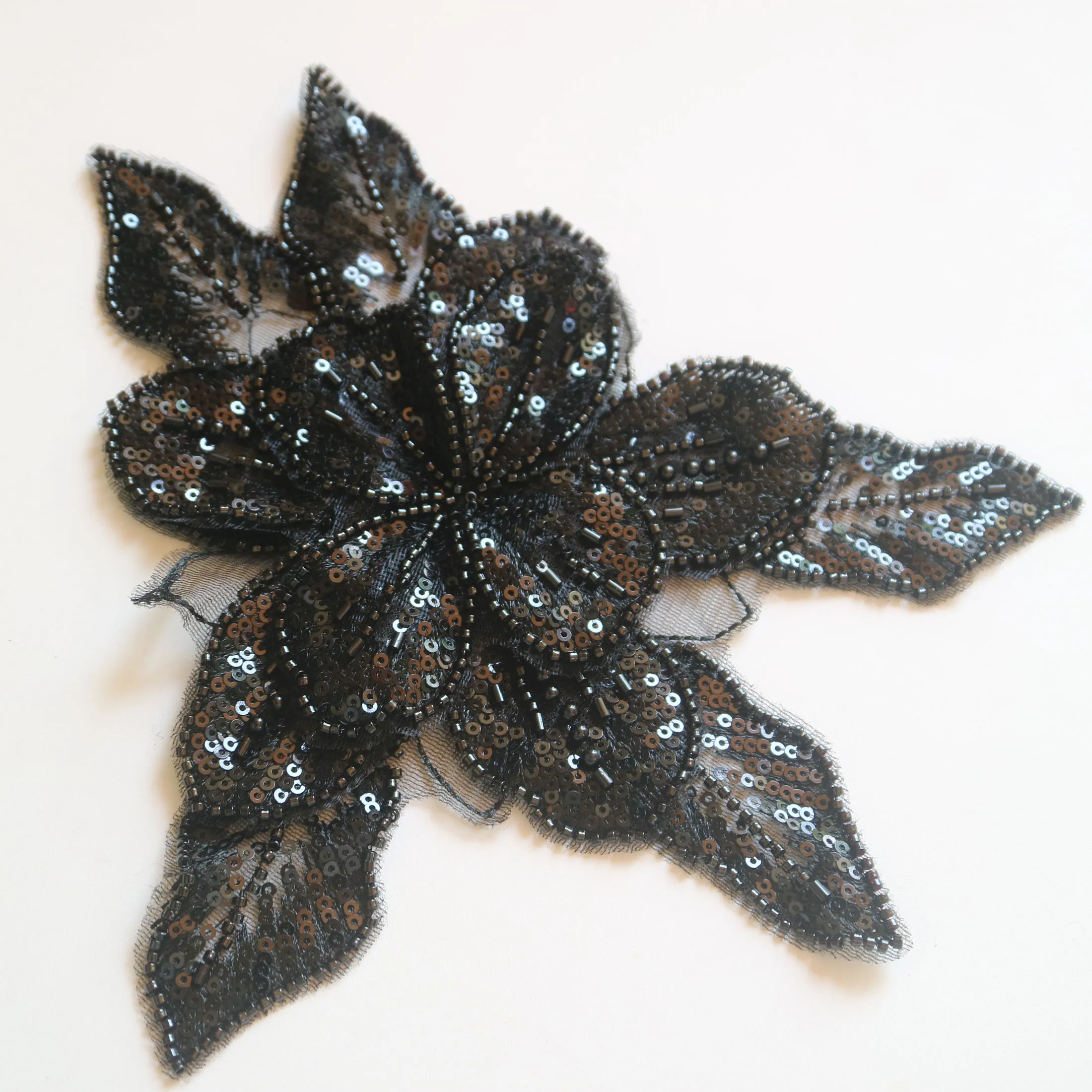 Fashion DIY large embroidery appliques for clothes Sequins lace fabric accessories  wedding dress bridesmaid  decorations