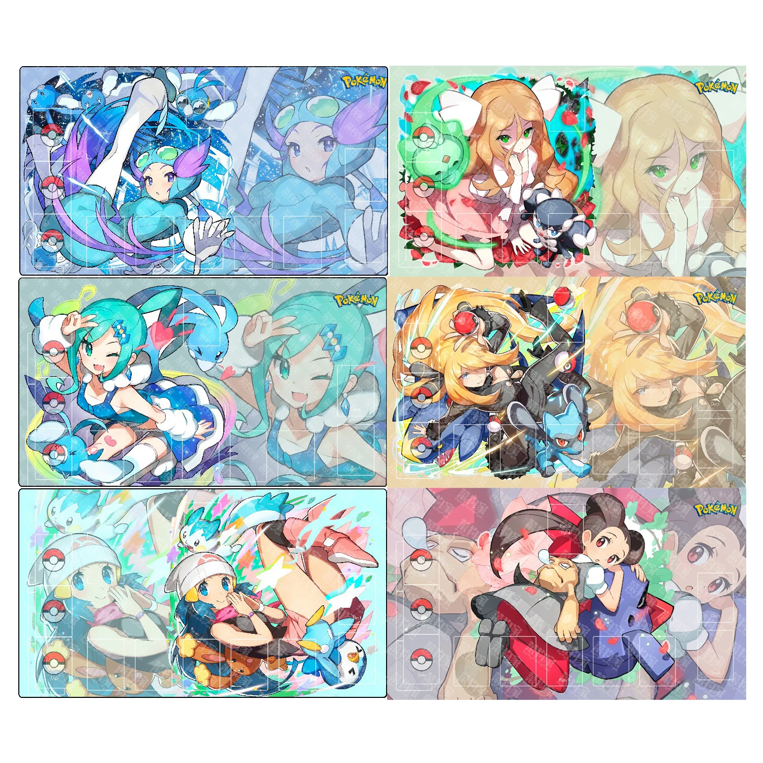 

600X350X2Mm Diy Ptcg Trainer Ash Ketchum Cynthia Card Battle Mat Single Player Board Game Card Duel Plate Battle Mat Gift Toys