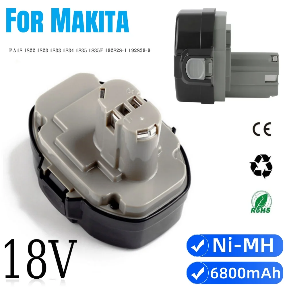 لماكيتا PA18 استبدال البطارية 18 فولت 6800 مللي أمبير ni-mh مع PA18 1822 1823 1834 1835 192827-3 192829-9 193159-1 193140-2