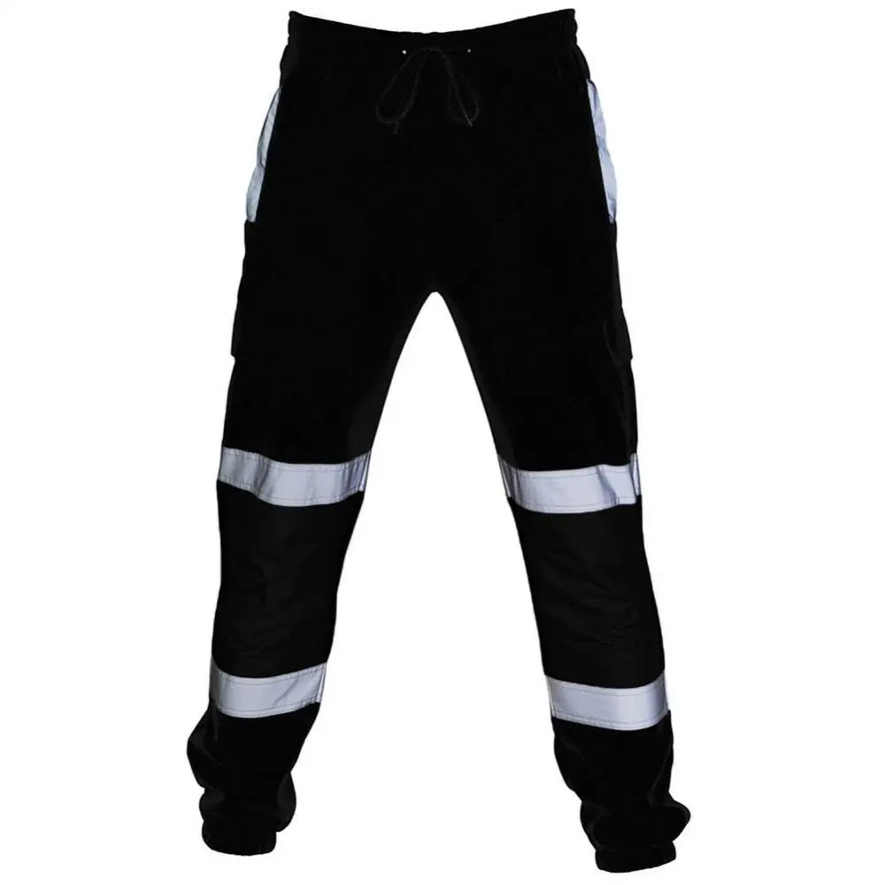 Mens Work Uniform Bottoms Safety Sweat Pants Striped Reflective Pants Loose Mens Jogging Trousers Joggers Patchwork Workwear