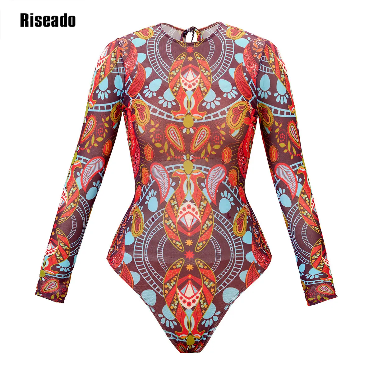 Riseado Long Sleeve Mesh Rashguard One-Piece Swimsuit Printed 7