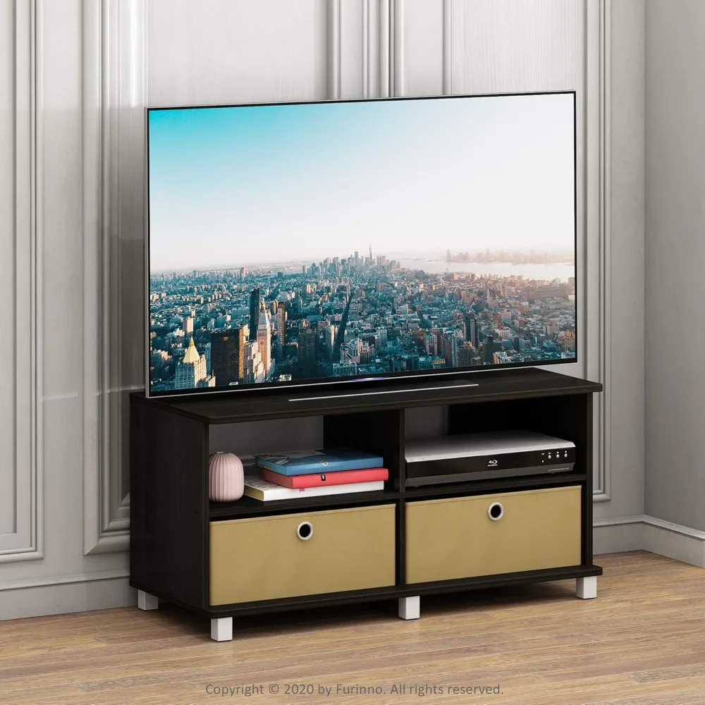 

Modern Entertainment Center with Storage Bins, Dark Espresso Finish for Living Room TV Stand