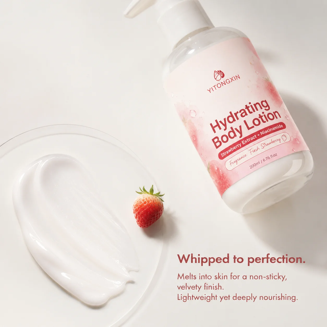 Moisturizing Body Lotion with Strawberry & Niacinamide, Fast Absorbing Non-Greasy Skin Care, Fresh Scent 200ml