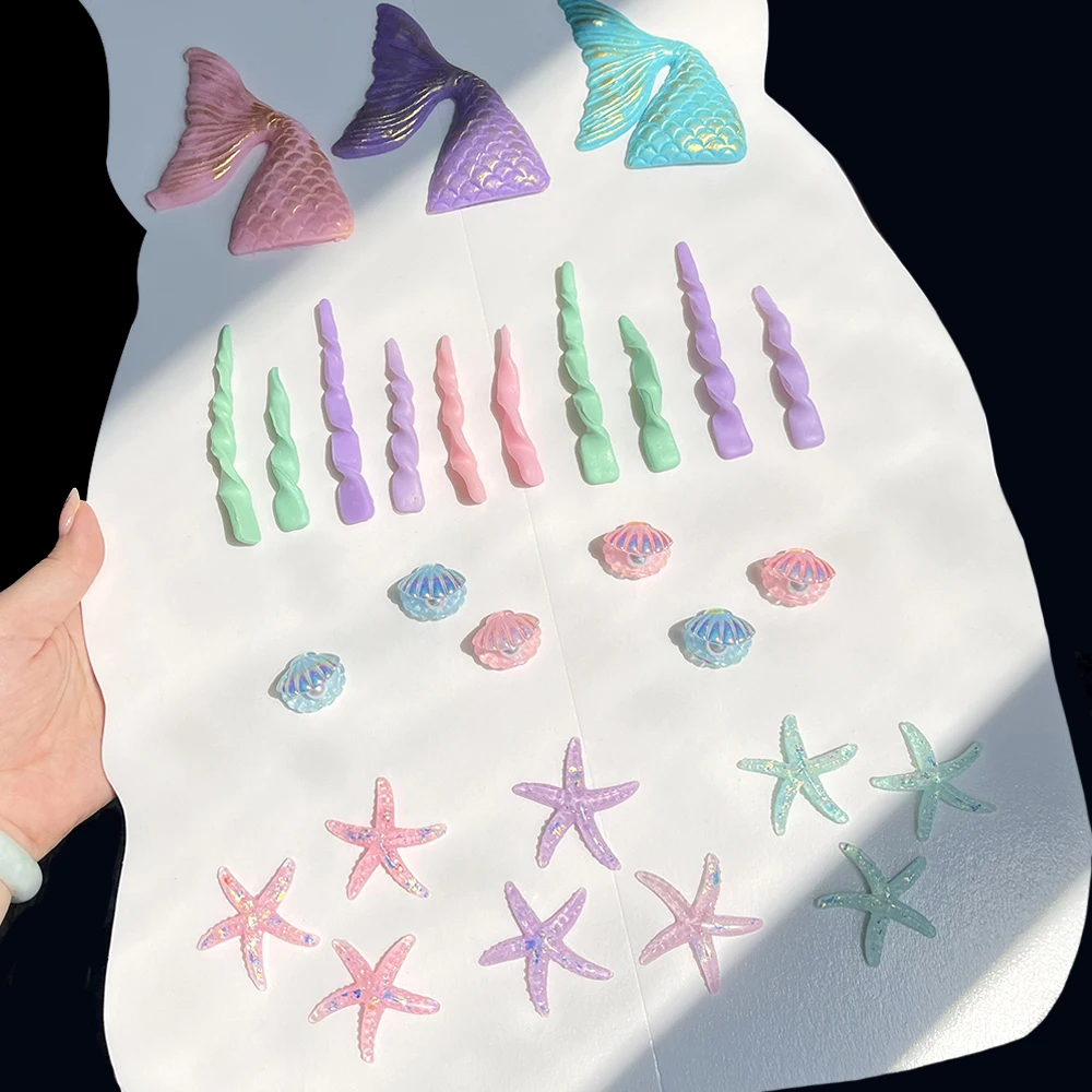 3D Mermaid Cake Toppers Crystal Shell Sea Star Cupcake Decorations DIY Under the Sea Birthday Baby Shower Party Supplies Crafts