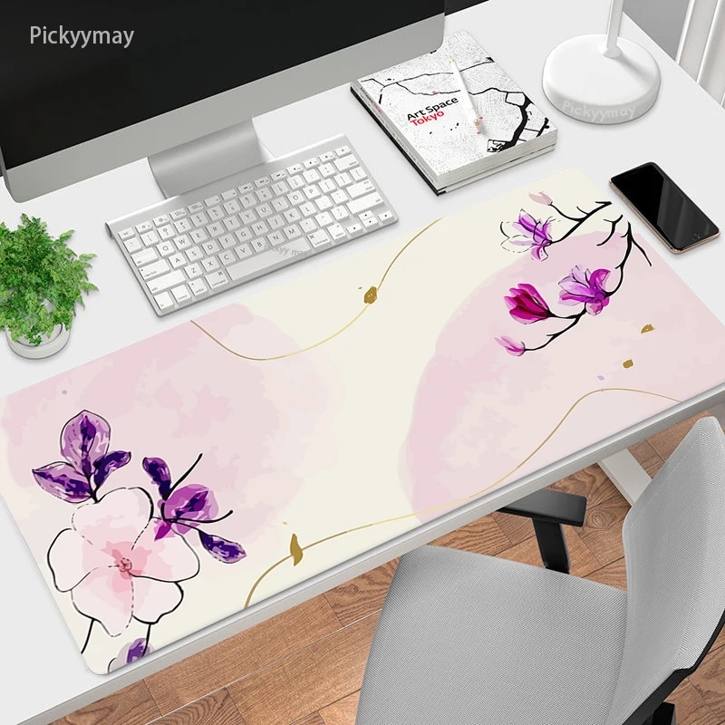 Tapis de souris artistique minimaliste 90x40cm, tapis de bureau et ordinateur portable, antidérapant, motif de fleurs abstraites