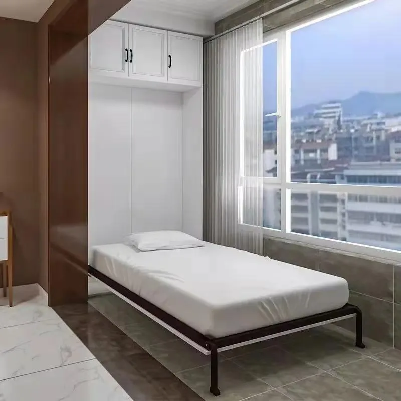 Space Saving Modern Folding Single Murphy Bed with Desk Mechanism Hardware Kit Metal Wall Frame