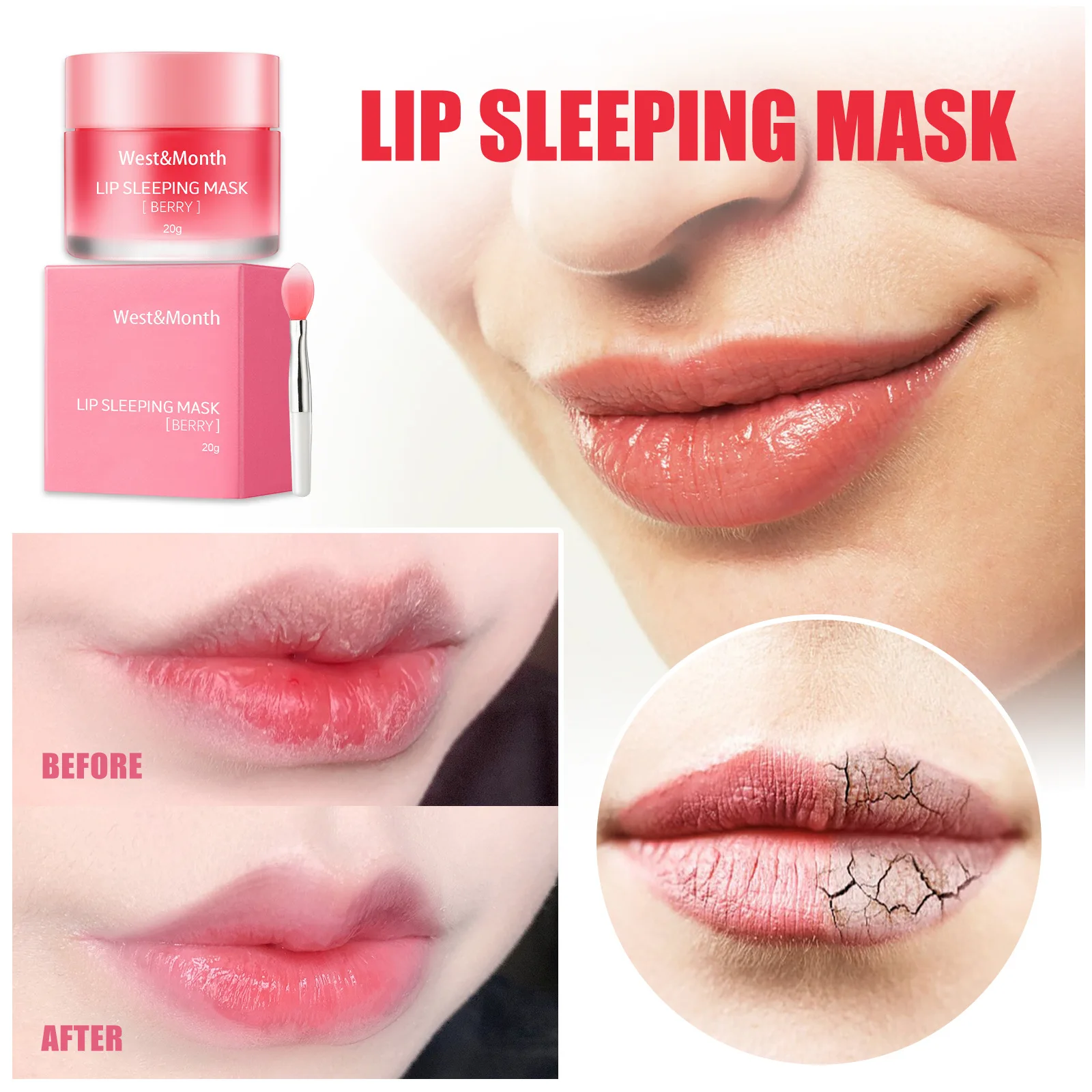 Máscara para dormir para dormir, bálsamo hidratante, desvanecer-se Lip Lines, bálsamo labial nutritivo, cuidados com a pele, cosmético coreano, manutenção do sono, 20g