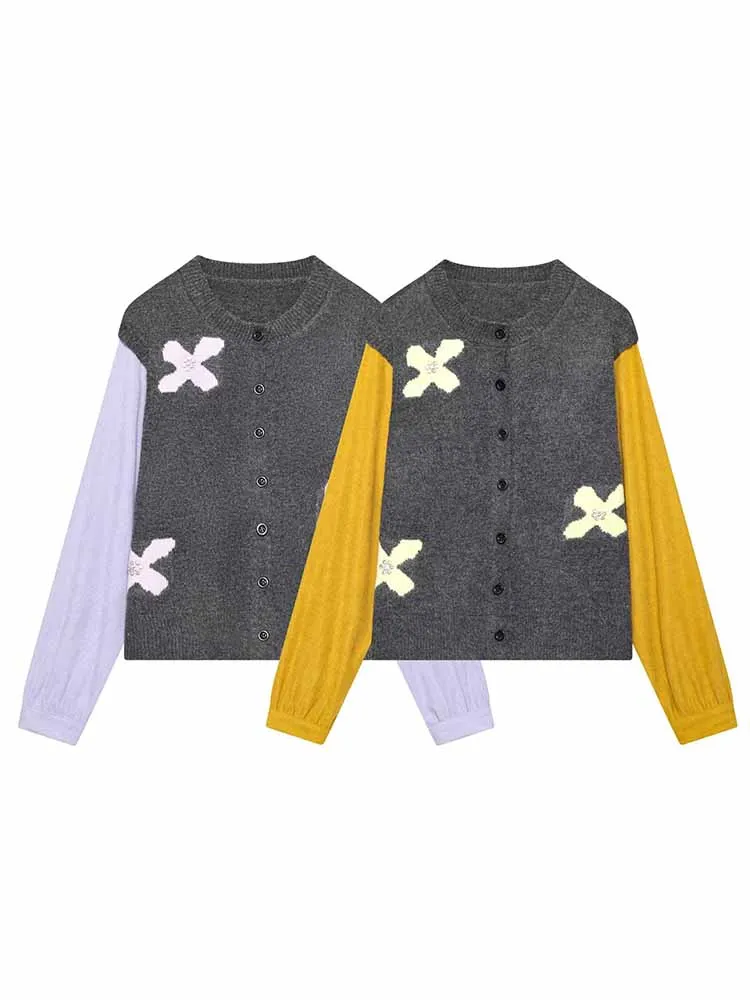 

Женский весенний модный кардиган с длинными рукавами, круглым вырезом, вязаный, с эффектом двухслойности, повседневный свитер