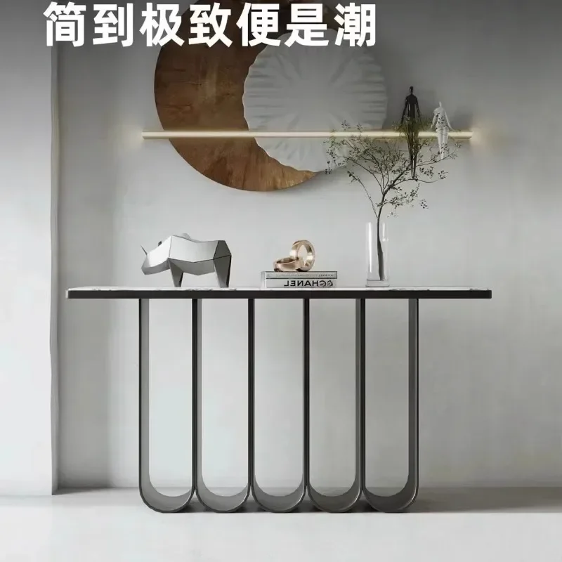 A Italian light luxury entrance table against the wall Modern simple aisle Super narrow entrance counter Marble entrance table