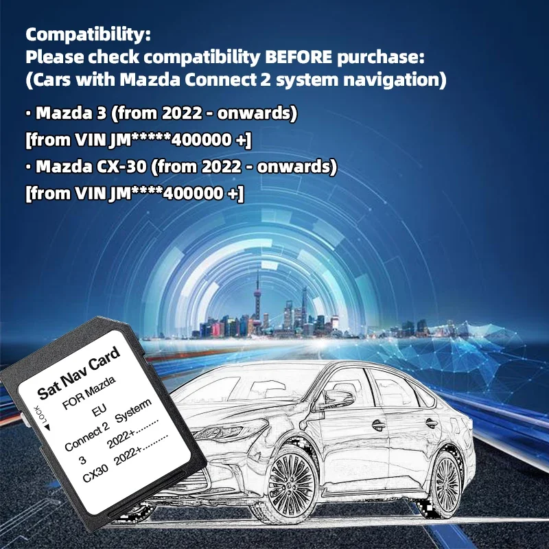 Nieuwste 2024 update Europa Turkije kaarten Sat Navi 32GB voor Mazda 3 CX30 2022+ Car Connect2 systeem navigatie GPS SD-kaart