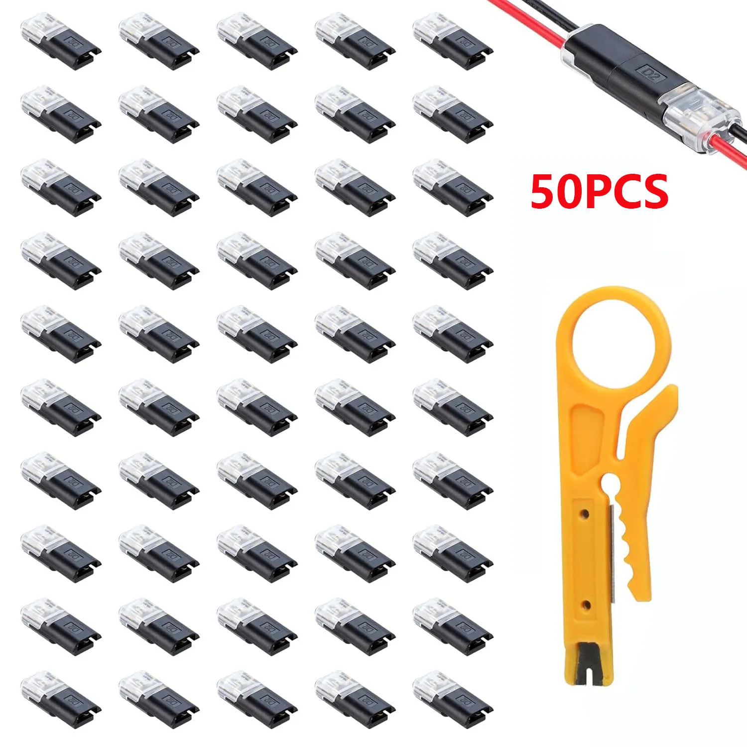 50Pcs Cable Connectors,  2 Pin Plug Connector 18-22 AWG Pluggable Quick Wire Connector for Car Truck Cable Connector Connections