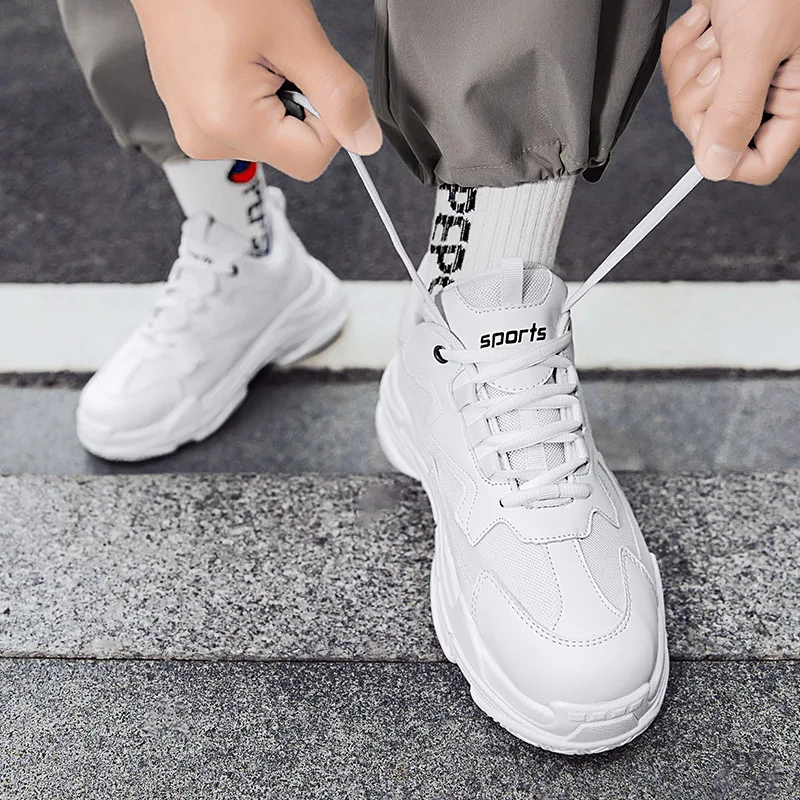 

Sneakers Casual and trendy men's shoes comfortable design Outdoor street walking Youth thick soled sports shoes Black and white