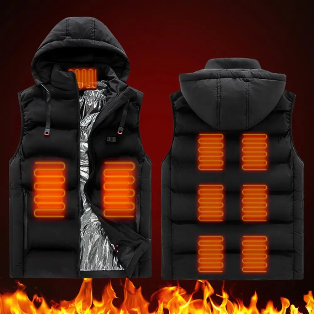 Winter Waistcoat Men Heating Waistcoat Intelligent Thermostat 9 Heated Zones Thick Cotton Padded USB Heating Vest for Parents