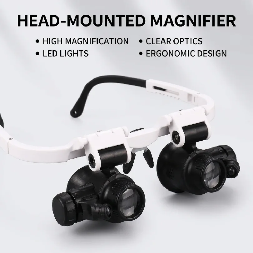 

Adjustable LED Light Head-Mounted Magnifying Glass 8X 15X 23X Jewelry Loupe for Welding Soldering - Hands-Free Magnifier with Ca