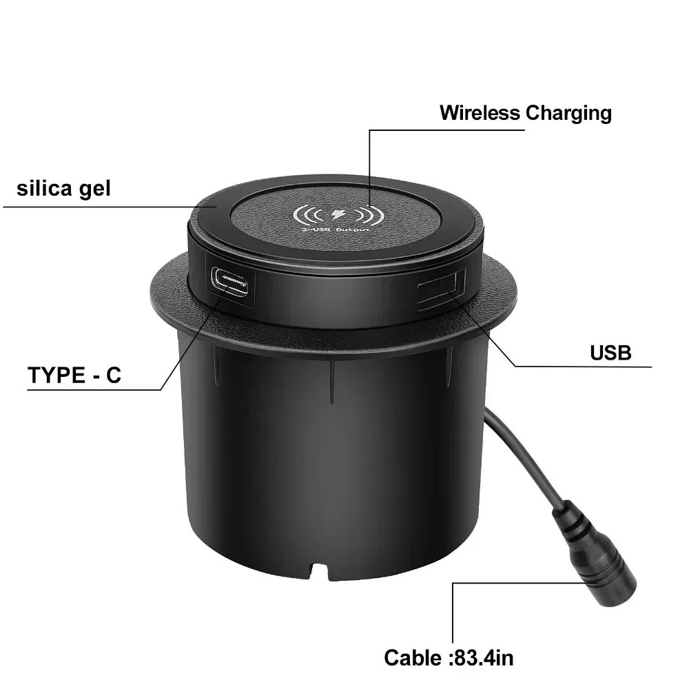 Universal Desk Hole Wireless Charger with USB Hub and Wired Charging 5V1A for iPhone8-14 & Samsung s6 7 8 Note 5 7 8 9 N21  CE