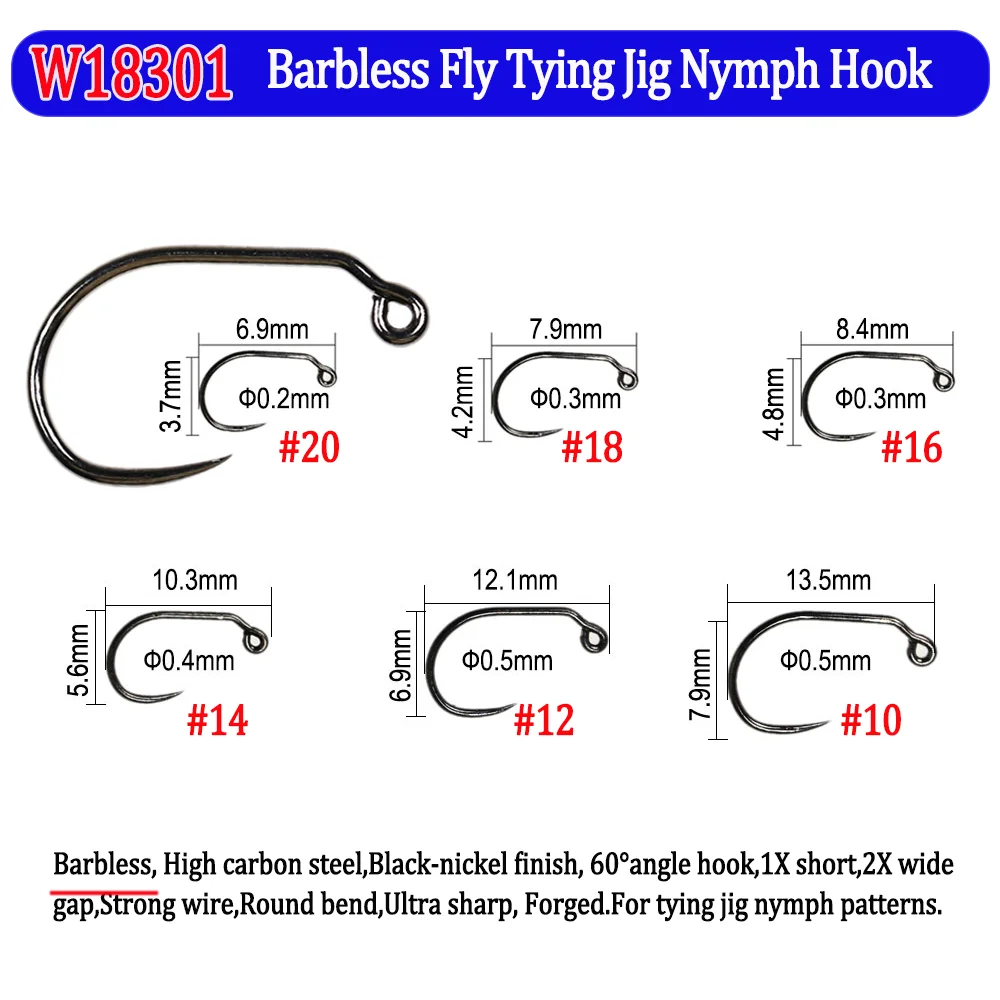 200 Stück Angelfliegenhaken mit Widerhaken und Widerhaken, Nymphen, Pupa, Ei, Fliegen, Trockenfliegen, Nassfliegen, Jig, Nymphenhaken, Caddis, Streamer, Fliegenbindehaken – Detail 12