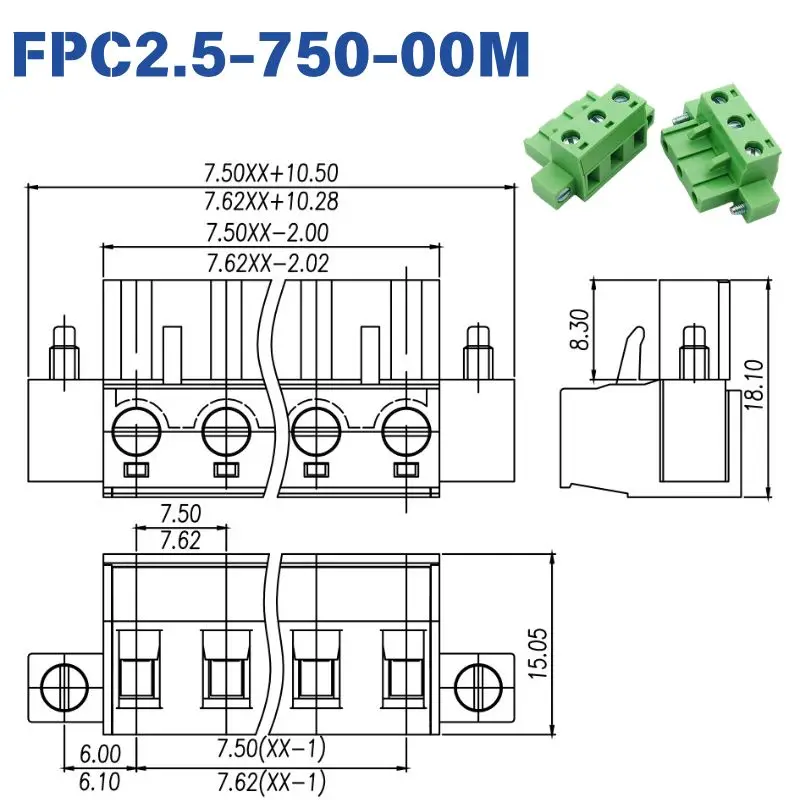 25/50PCS 7.62mm 7.50mm Flange Fixing Ears Plug-in PCB Terminal Plug 2EDGKM GMSTB2.5-STF BLZ7.62/180B Screw Mating Connector
