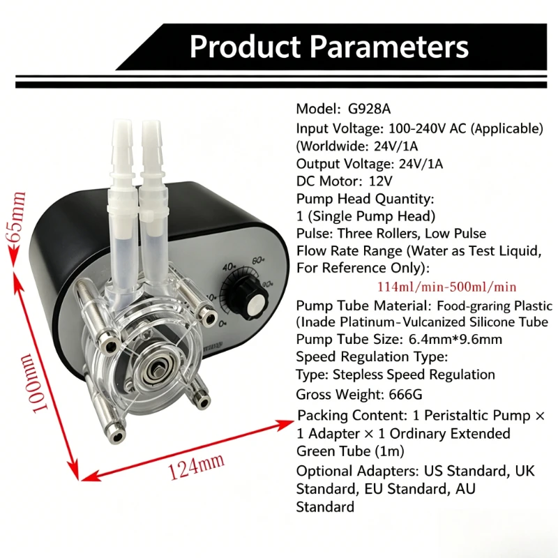 Peristaltic Self Priming Pump 114-500ml/min Adjustable Speed Dosing Pump for Viscous Liquid