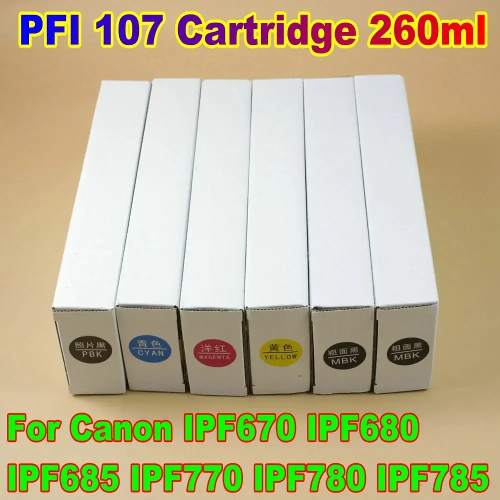 260Ml PFI 107 Printer PFI107 Kartrid Tinta Kosong Isi Ulang untuk Canon IPF670 IPF680 IPF685 IPF770 IPF780 IPF785 BK C M Y MBK MBK