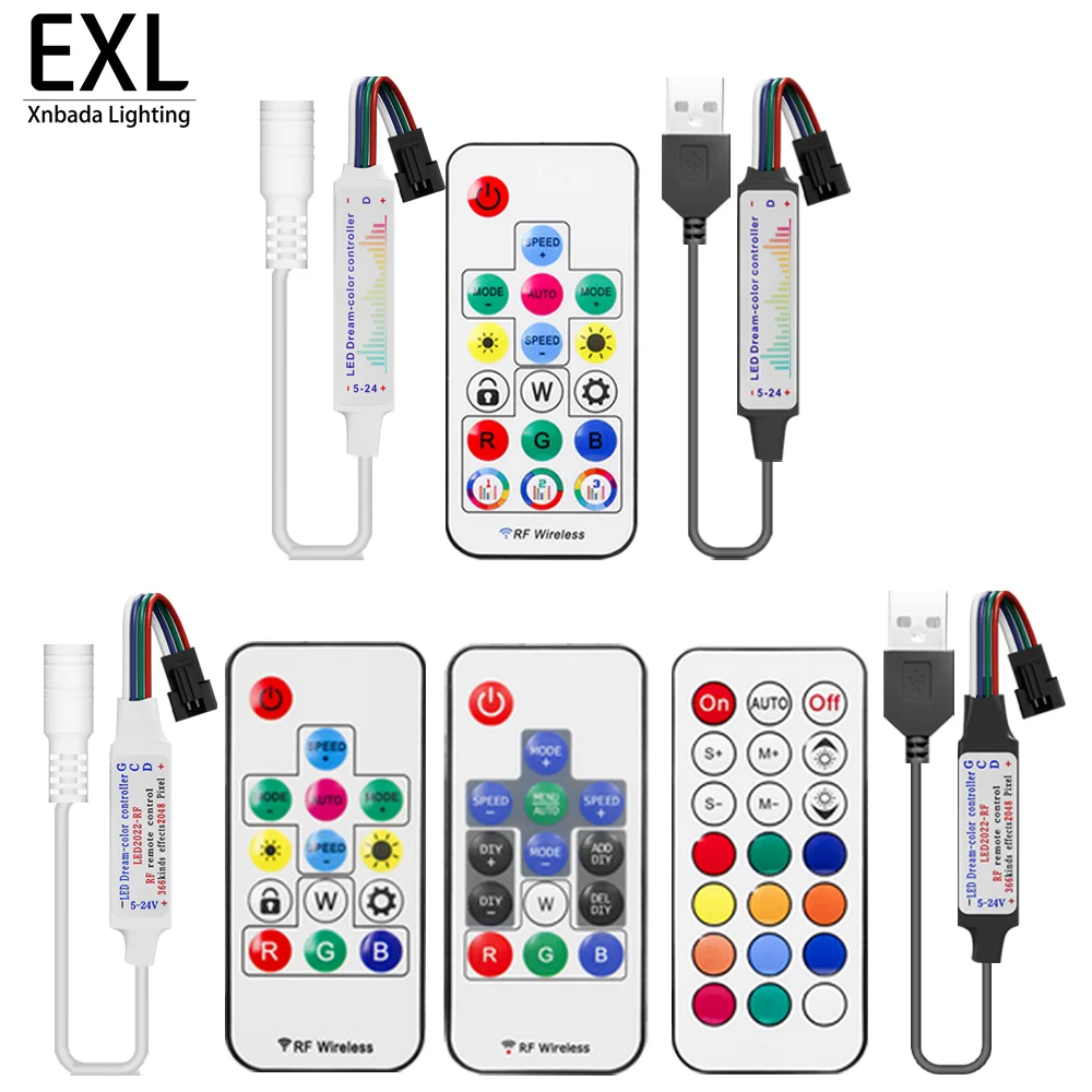 4Pin USB/DC LED Strips Controller RGB Smart Music/DIY/Lock Dimmer with RF14/17/21Key Remote for WS2813 WS2815 led light DC5V-24V