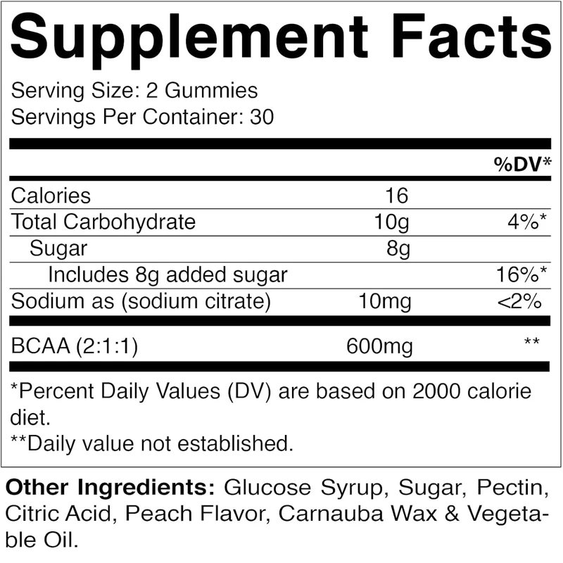 Vitamin BCAA gummies - branched chain amino acid supplements -600mg per serving -60 vegetarian pectin gummies