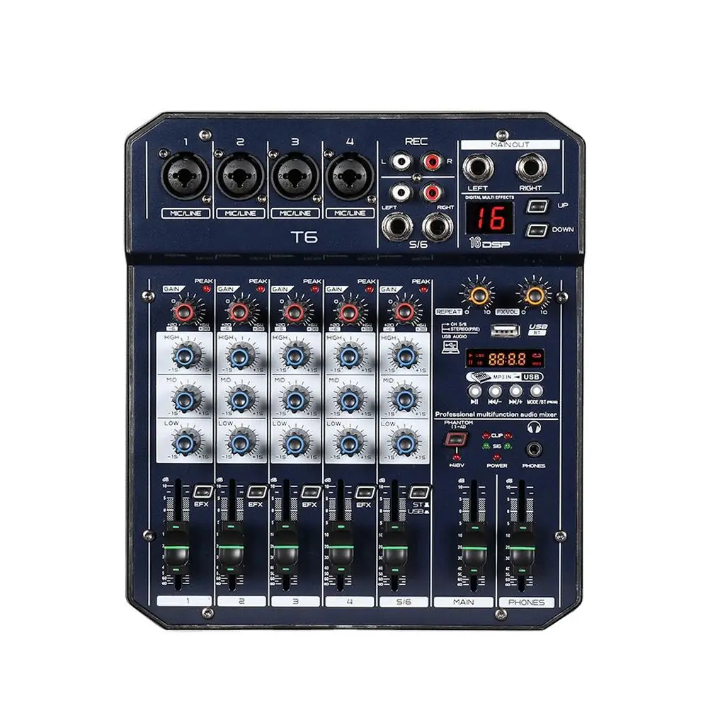 Demao T6-0405 Professional audio mixer console 6 channels for stage performance or wedding with USB/MP3