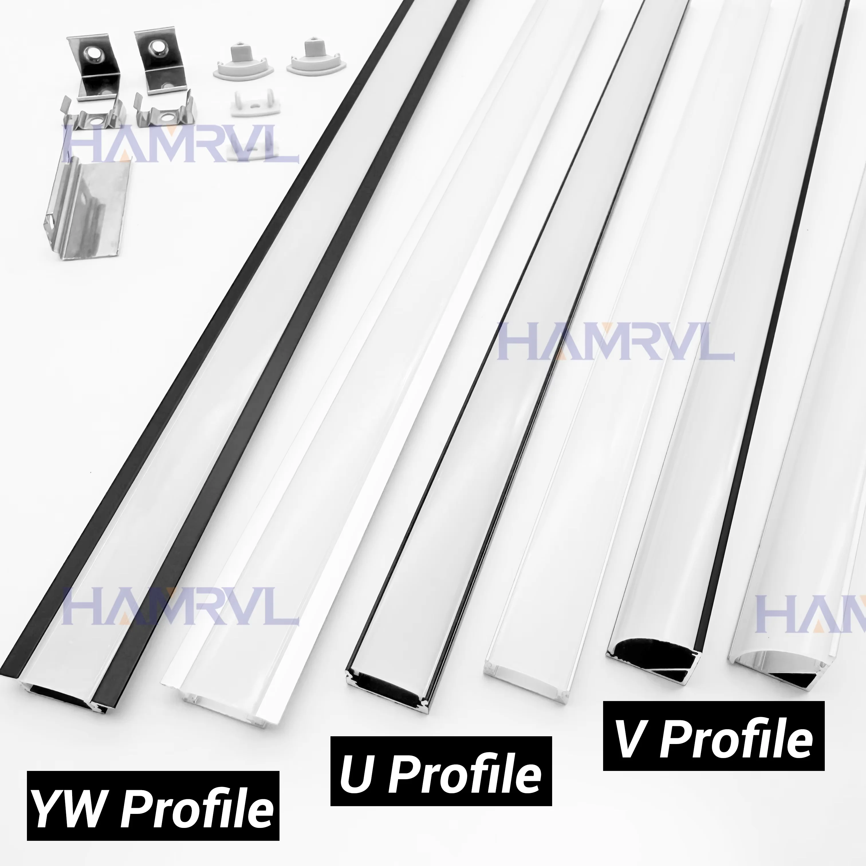 

Black LED Aluminum Profile (50CM-2M) – V/U/W Shape with PC Cover For Cabinet/Closet Linear Strip Lights Customizable Lengths