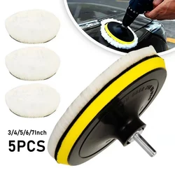 5Pcs 3/4/5/6/7 Inch Car Polish Pad Circle Soft Wool Waxing Buffing Pad Tool Kit  Auto Polishing Detailing Cleaning Goods