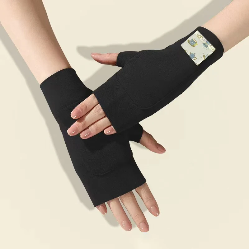 1 Paar modische warme Damen-Fingerlose Handschuhe, weiche einfarbige Halbfinger-Handschuhe, Touchscreen-Samt-Fäustlinge, Winter-Taschen-Design