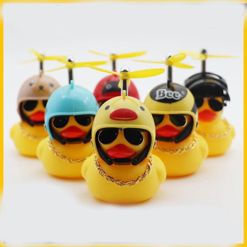 Broken Wind Rubber Duck Motor Keychain Yellow Duck With Helmet Auto Car Accessories Car Interior Decoration Christmas Gifts