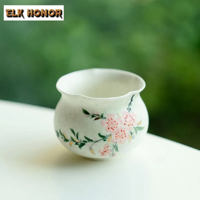 75 مللي رسمت باليد زهر الخوخ فنجان شاي بوتيك براد شاي إبريق الشاي تذوق رائحة كوب تشازان ماستر أكواب طقم شاي صيني الحرفية #1