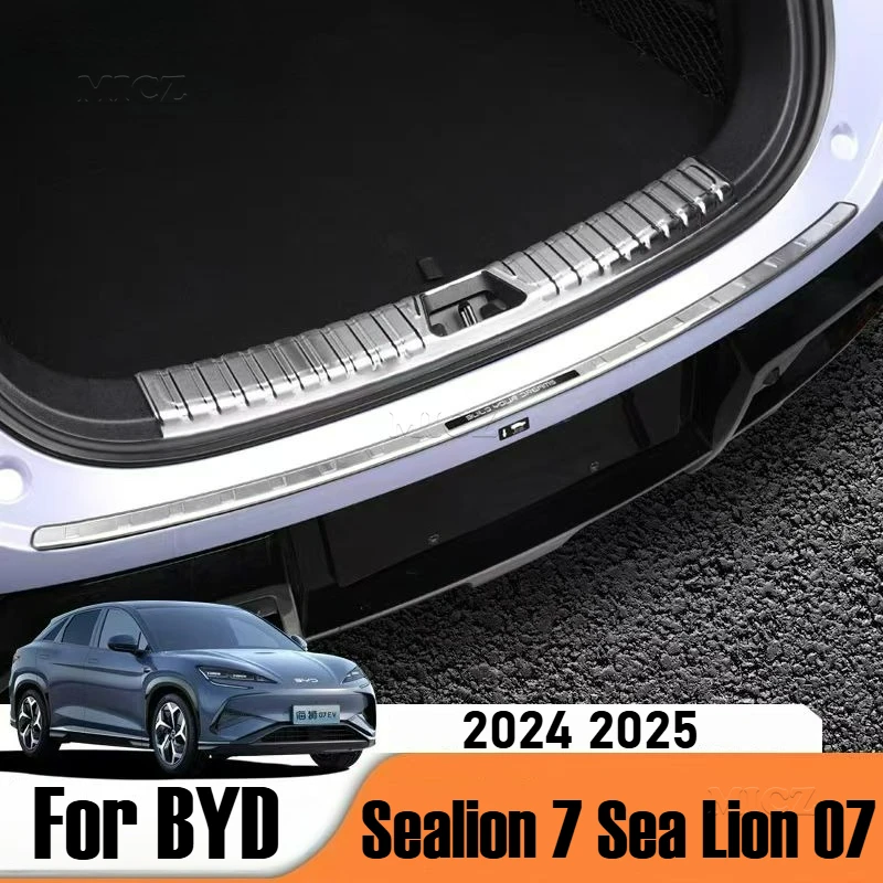 

Для BYD Sealion 7 Sea Lion 07 2024 2025 Нержавеющая черная защитная пластина для заднего багажника автомобиля, декоративная крышка против ударов/пылевого порога