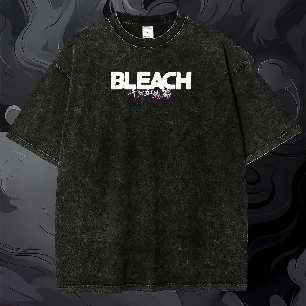 BLEACH Senbonzakura Bankai Short Sleeve T-Shirt Anime Manga Vintage Washed Graphic Print Sword Katana Men Women Youth
