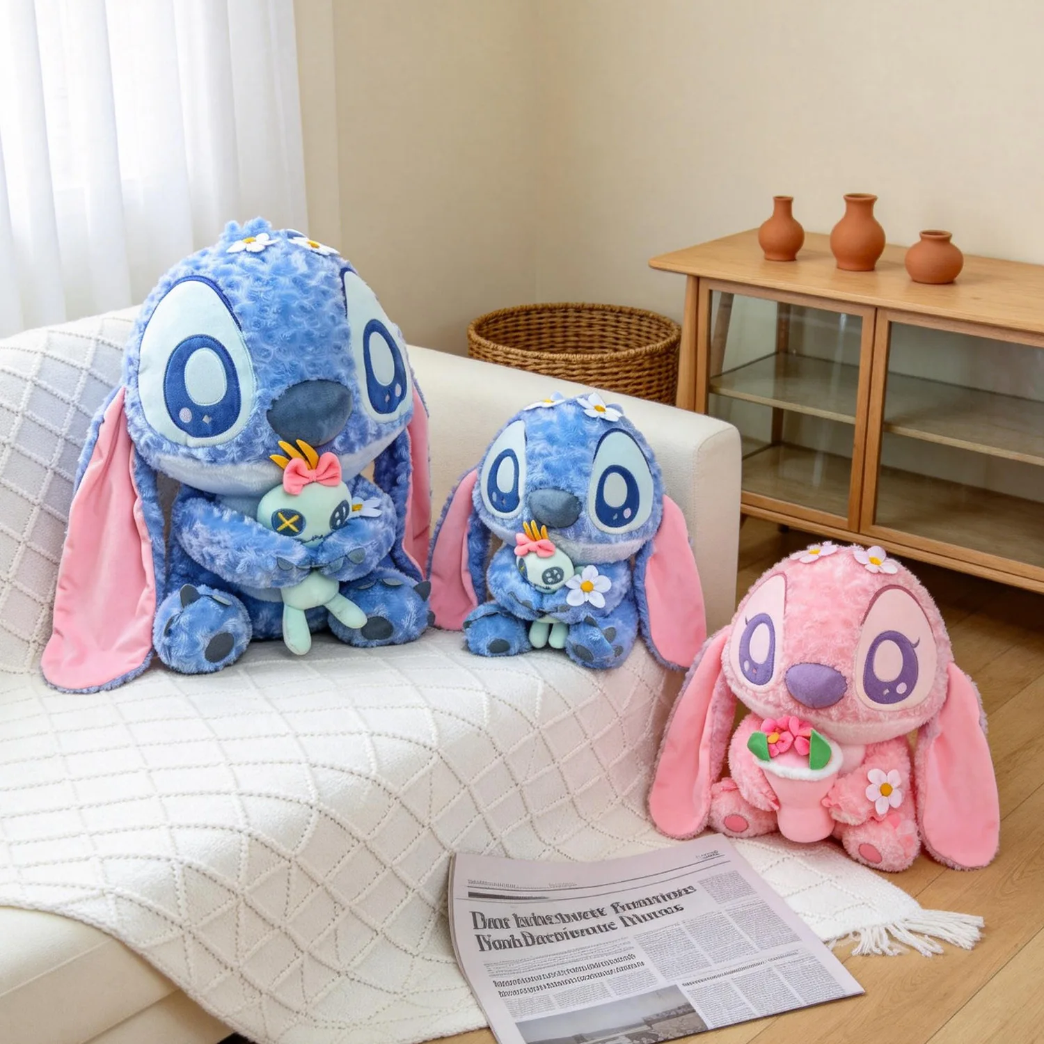 

Disney 60cm Stitch & Angel Plush Toy Set Cute Blue & Pink Alien Stuffed Animals Perfect Couple Gift for Kids & Anime Fans