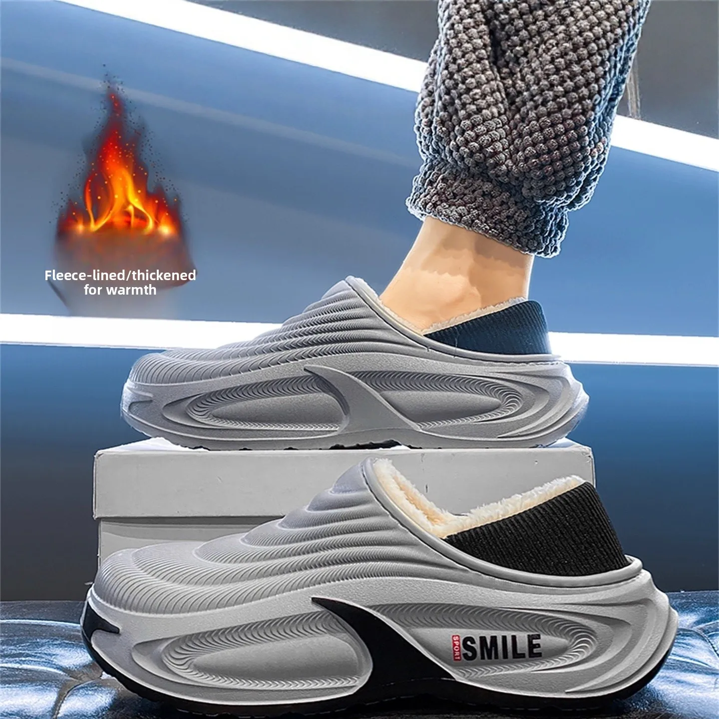

Men's Cotton Slippers Winter Thiened Fce Warm Home Use Waterproof Non-Slip Soft Bot Covered Heel Cotton oes
