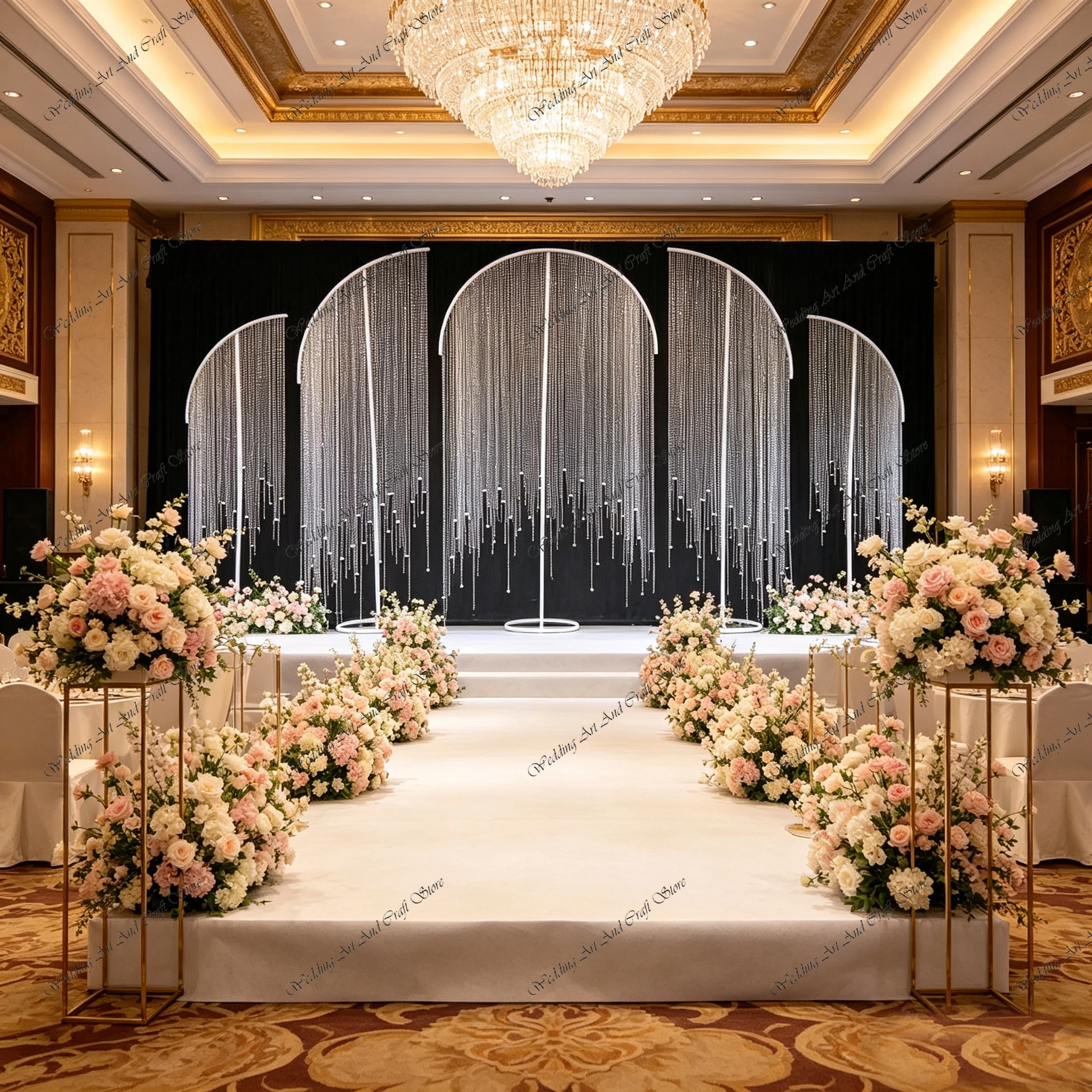 1/3/5pcs f30 220-300cm Acrylic Beads Curtains Backdrop Frame Metal Arch Backdrop Stand for Wedding Stage Decoration ivy1033