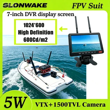First Person View FPV RC Boat Accessories, 5W VTX Video Transmitter Module, 1500TVL Camera, 7 Inch DVR Monitor Display, HD Image